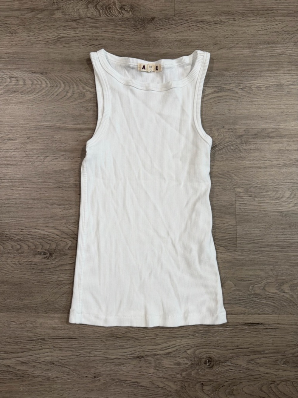 Amo Cotton Womens White Ribbed Tank Top - Classic Crewneck - Picture 2 of 4